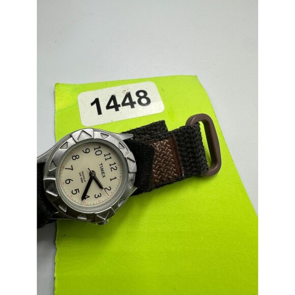 3/$30 Timex Watch Women Silver Beige Dial Nylon Strap Band Water Resistant Works - Picture 10 of 11